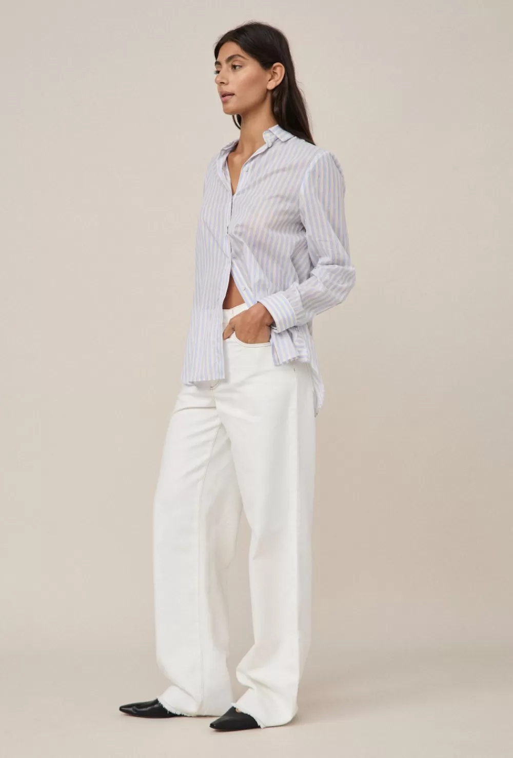 Women Maggie Marilyn Shirts & Blouses | Signature Shirt Cream Blue Stripe